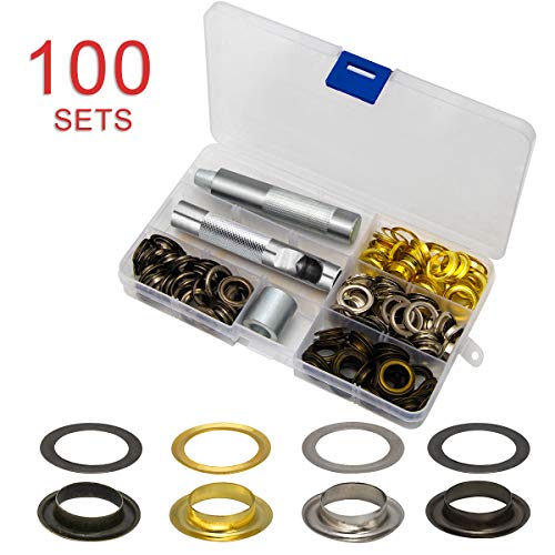 Product Cover 1/2 Inch Grommet Kit 100 Sets, Luxiv Grommets Eyelets 12mm Sewing Eyelets Gold, Silver, Black Metal Grommet Kits 4 Colors with Tools and Storage Box