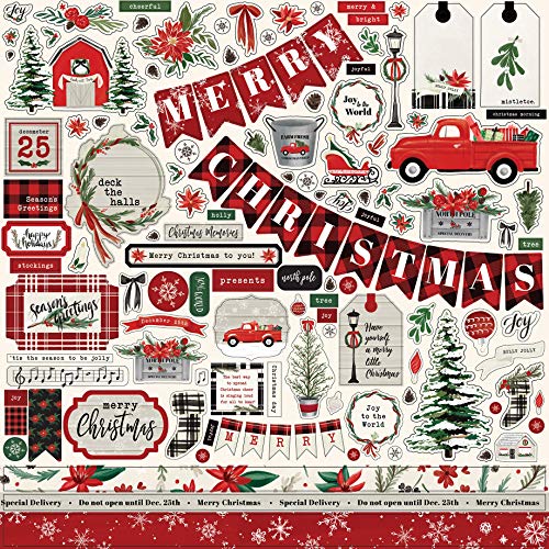 Product Cover Carta Bella Paper Company CBCM106014 Christmas Market Element Sticker, red, Green, Black, Woodgrain, Cream