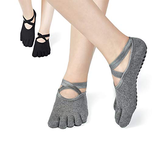 Product Cover Non-Slip Five Toe Yoga Socks for Women, Anti-Skid Pilates, Barre, Bikram Fitness Slipper Socks with Grips