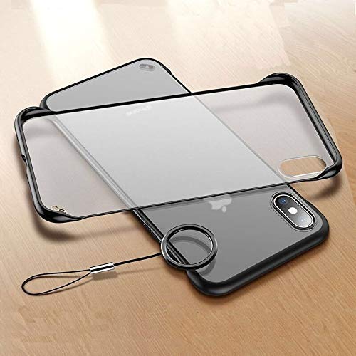 Product Cover M7 Cover Ultra Slim Frameless Hard Mate PC Cover Transparent Matte Phone Case with Finger Ring Cover for- iPhone X/Xs (Black)