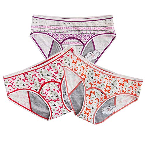 Product Cover Teens Cotton Menstrual Period Panties Girls Flow Leak Proof Hipster Heavy Underwear Women Postpartum Briefs 3 Pack ... (GE, S)