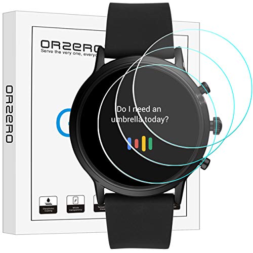 Product Cover (3 Pack) Orzero Compatible for Fossil Gen 5 Carlyle HR Smartwatch Tempered Glass Screen Protector, 2.5D Arc Edges 9 Hardness HD Anti-Scratch Bubble-Free (Lifetime Replacement)