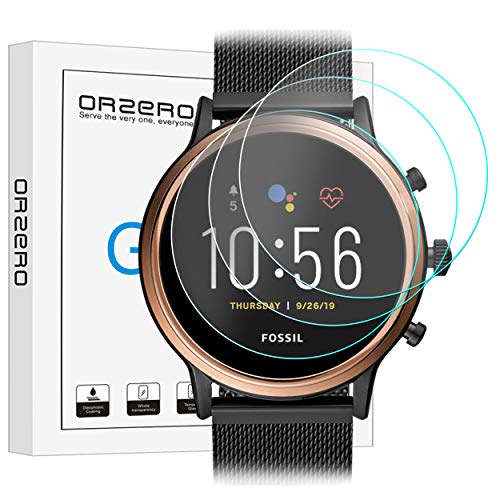 Product Cover (3 Pack) Orzero for Fossil Gen 5 Julianna HR Smartwatch Tempered Glass Screen Protector, 2.5D Arc Edges 9 Hardness HD Anti-Scratch Bubble-Free (Lifetime Replacement)