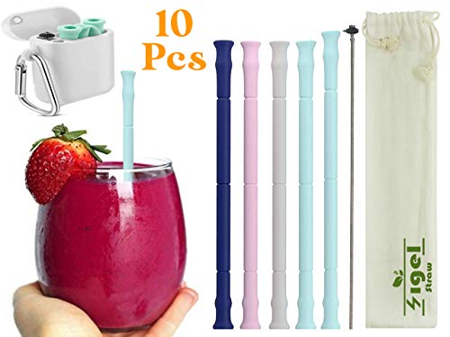Product Cover Silicone Straws - BPA Free Non-Rubber Silicon Reusable Drinking Straws 4 Collapsible Straws 8