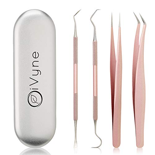 Product Cover Premium Vinyl Weeding Tool Kit - Precision Stainless Steel Weeder - Hook and Pick with Fine Tweezers Crafting Set - by iVyne (Rose Gold)