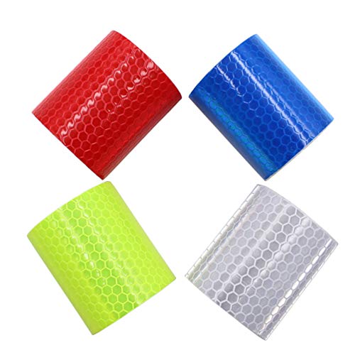 Product Cover Viewm Reflective Tape Waterproof Warning Reflection Safety Tape, 2 inches × 3.28 yard, 5 cm × 3.0 m Per Roll, 4 Rolls Blue+Yellow+Sliver+Red