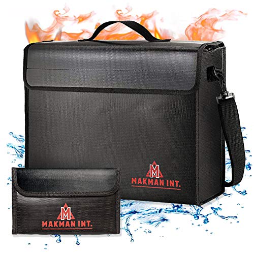 Product Cover MakMan int. Large (17 x 12 x 5.8 inches) Fireproof Bag with Bonus Bag, Fireproof Bag for Documents & Money, Fireproof Safe & Water Resistant Bag for Money & Documents, Fireproof Money Safe Bag