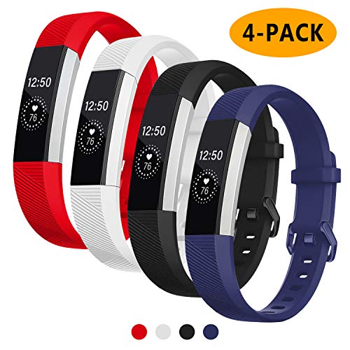 Product Cover Welltin Bands Compatible with Fitbit Alta/Alta HR for Women and Men(4 Pack), Classic Soft Silicone Sport Strap Replacement Wristband for Fitbit Alta/Alta HR/Fitbit,Small Large