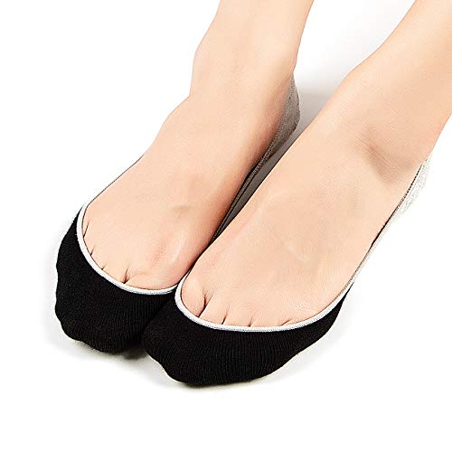 Product Cover Miyoo No Show Socks Women Non Slip for Flats Truly Cotton Ultra Low Cut Socks Thin Casual Invisible Boat Liner Socks (Black & Grey (3 pairs), One Size (6-9))