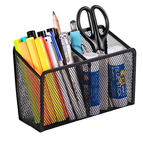 Product Cover Magnetic Marker Holder, Magnetic Pencil Holder, Wellerly 2 Generous Compartments Magnetic Dry Erase Markers Mesh Pen Holder Storage Basket Organizer - Extra Strong Magnets for Whiteboard, Locker