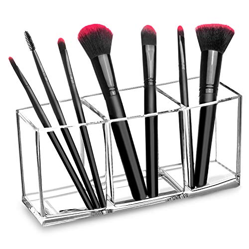 Product Cover hblife Clear Makeup Brush Holder Organizer, 3 Slot Acrylic Cosmetics Brushes Storage Solution