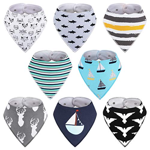Product Cover 8-Pack Boys Bibs - Kirecoo Baby Bandana Drool Bibs for Drooling and Teething, 100% Organic Cotton and Super Absorbent Bibs for Baby Boys, Baby Shower Gift