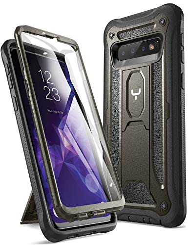 Product Cover YOUMAKER Case for Galaxy S10, Built-in Screen Protector Work with Fingerprint ID Kickstand Full Body Heavy Duty Protection Shockproof Cover for Samsung Galaxy S10 6.1 inch (2019) - Gun Metal/Black