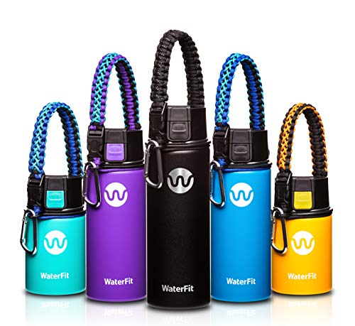 Product Cover WaterFit Vacuum Insulated Water Bottle - Double Wall Stainless Steel Leak Proof BPA Free Sports Wide Mouth Water Bottle - 12 oz, 16 oz or 20 oz - 5 Colors with Paracord Handle