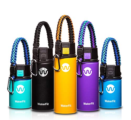 Product Cover WaterFit Vacuum Insulated Water Bottle - Double Wall Stainless Steel Leak Proof BPA Free Sports Wide Mouth Water Bottle - 12 oz, 16 oz or 20 oz - 5 Colors with Paracord Handle