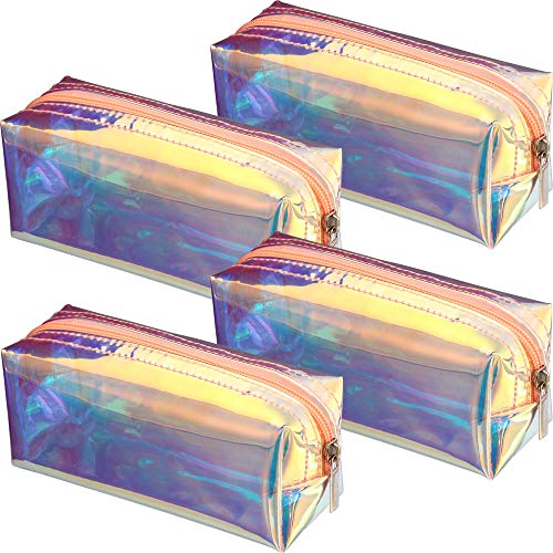 Product Cover 4 Pieces Holographic Makeup Bag Iridescent Cosmetic Pouch Cosmetic Bag Portable Waterproof Toiletries Bag for Women Girls