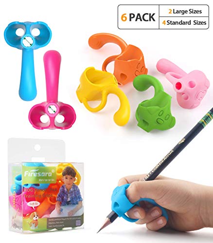 Product Cover Pencil Grips for Kids Handwriting，Firesara Top Class and Two Sizes Aid Grip Trainer Posture Correction Finger Grip for Kids, Adults, Arthritis Designed for Righties or Lefties(4Standard+2Large)