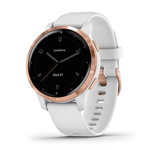 Product Cover Garmin vívoactive 4S, Smaller-Sized GPS Smartwatch, Features Music, Body Energy Monitoring, Animated Workouts, Pulse Ox Sensors and More, Rose Gold with White Band