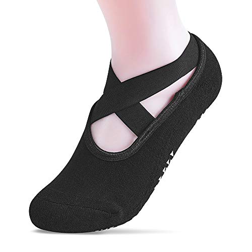 Product Cover Yoga Socks for Women with Bag Non Slip Skid Slipper Socks Grips Pilates Ballet Barre Sock Black