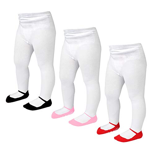 Product Cover Epeius 3 Pairs Pack Baby Girls Tights Seamless Non Slip/Skid Leggings Cotton Tights Footed Pants for 3-6 Months,Black/Red/Pink