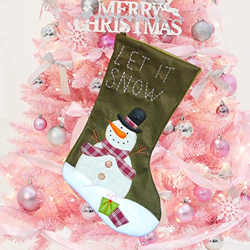 Product Cover Lulu Home Christmas Stockings, 18 inches Large Flannel Snowman Stockings for Christmas Holiday Party Decorations One Piece