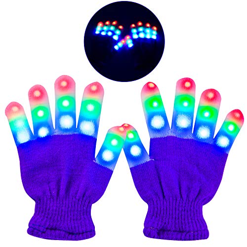 Product Cover Yostyle Children LED Finger Light Up Gloves,Small 3 Colors 6 Modes Flashing LED Warm Gloves Colorful Glow Flashing Novelty Toys for Kids Boys Girls (Purple)