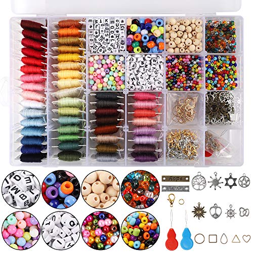 Product Cover Friendship Bracelet Making Beads Kit, Letter Beads, 48 Multicolor Embroidery Floss, Seed Beads, Spacer Beads, Bracelets String Kit for Friendship Bracelets, Jewelry Making
