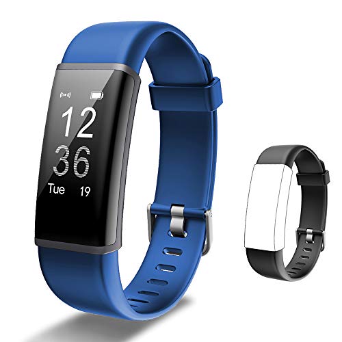 Product Cover Lintelek Fitness Tracker HR, Activity Tracker with Step Counter, Heart Rate Monitor, Smart Watch with Sleep Monitor, Extra Replacement Band for Men Women Kids (Blue+Black)