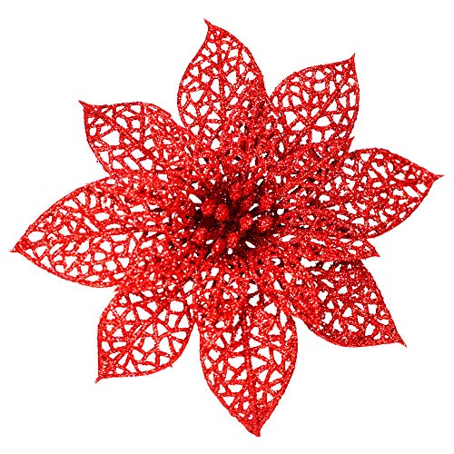 Product Cover SUPLA 24 Pack Christmas Red Glitter Poinsettia Flowers Picks Christmas Tree Ornaments 5.9