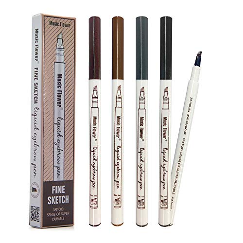 Product Cover 4PCS Eyebrow Tattoo Pen- Waterproof Microblading Eyebrow Pencil with a Micro-Fork Tip Applicator Creates Natural Looking Brows Effortlessly