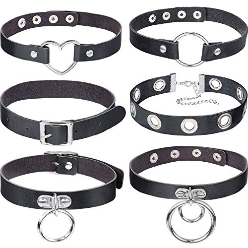 Product Cover 6 Pieces Leather Choker Punk Choker Adjustable PU Leather Collar Set (Classic Style)