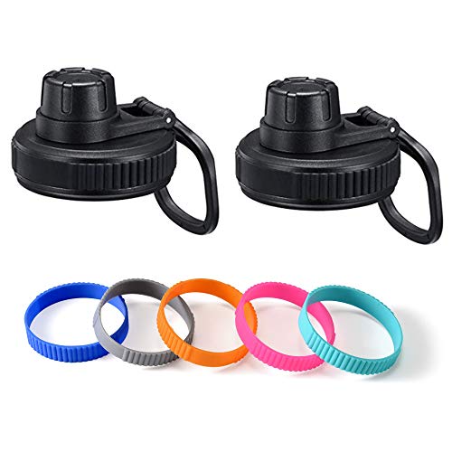 Product Cover Vmini Spout Lid, Compatible with Hydro Flask Wide Mouth Sports Water Bottle, 5 Rubber Rings, Big Handle, Easy to Carry, Compatible with Most Wide Mouth Bottle - Black - 2 Pack