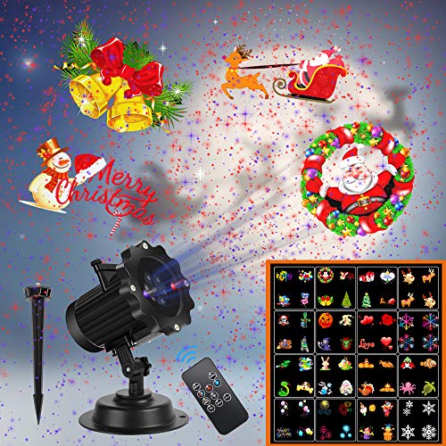 Product Cover Christmas Projector Lights,UNIFUN 16 Patterns LED Projector Lights with red and Blue Star Laser Waterproof Landscape Light for Celebration Christmas,Thanks Giving,Birthday and Party Decoration