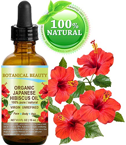 Product Cover Organic HIBISCUS OIL (Hibiscus Sabdariffa) JAPANESE 100 Pure Natural VIRGIN UNREFINED COLD PRESSED Anti Aging, Vitamin E oil for FACE, SKIN, HAIR GROWTH 0.5 Fl.oz.- 15 ml by Botanical Beauty