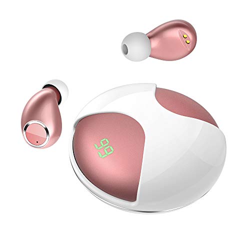 Product Cover True Wireless Earbuds, 15H Playtime, Touch & Volume Control, Built-in Mic, Mini Stereo Bluetooth Earbuds 5.0, Small in Ear Earphones with Magnetic Charging Case, LED Indicator, Rose Gold Pink