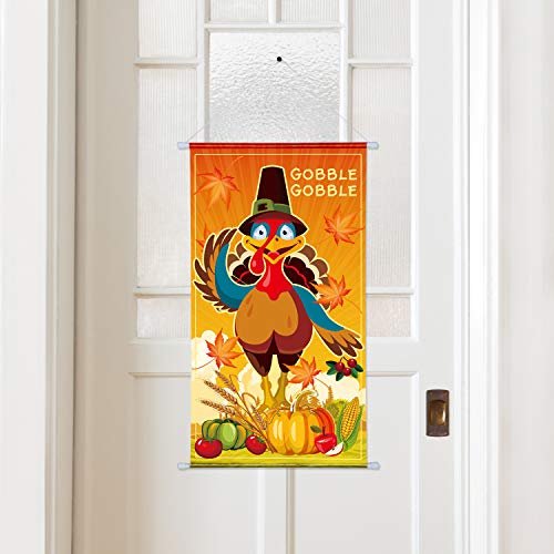 Product Cover Gobble Door Decor Turkey Welcome Banner, 11.8 x 21.6 Inch Fall Autumn Harvest Hanging Welcome Door Sign Fabric Banner for Thanksgiving Decoration