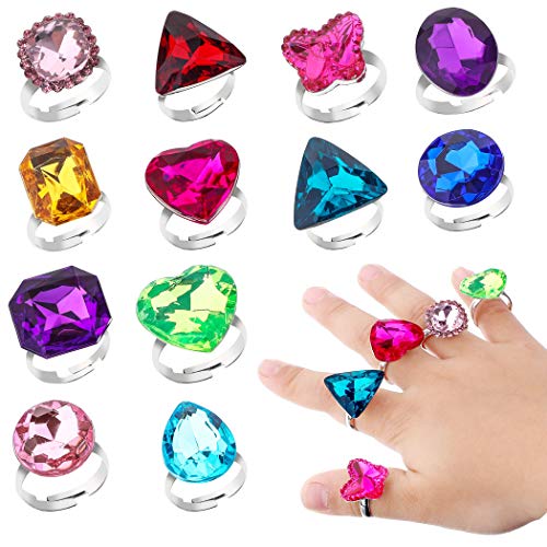Product Cover RICHNESS Adjustable Little Girl Jewel Rings Kids Gift Play Rings Multi Shapes Colorful Princess Pretend Jewel Rings Box Packed 12pcs