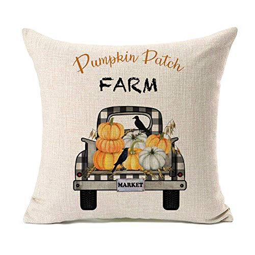 Product Cover MFGNEH Fall Decor Pumpkin Patch Truck Cotton Linen Pillow Covers 20x20 Inch,Autumn Decorations Farmhouse Throw Pillow Case Cushion Cover,Fall Pillow Covers