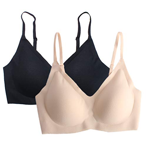 Product Cover PRETTYWELL Comfortable Bras, Seamless Wire Free Everyday Bras for A to D Cups, V Neck Soft and Light Basic Bras for Women