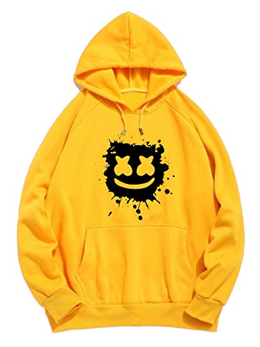 Product Cover The SV Style Unisex Yellow Hoodie with Black Print: Marshmellow/Printed Yellow Hoodie/Graphic Printed Hoodie/Hoodie for Men & Women/Warm Hoodie/Unisex Hoodie