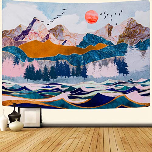 Product Cover SENYYI Mountain and Sunset Tapestry Wall Hanging Forest Trees Tapestry Wave Art Tapestry Nature Landscape Home Decor for Room (70.9 x 92.5 inches)