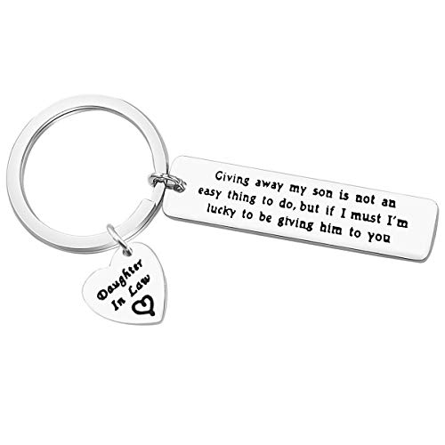 Product Cover Daughter in Law Gift Giving Away My Son is Not an Easy Thing to Do Keychain Wedding Gift Jewelry for Bride from Mother in Law Bridal Shower Gift