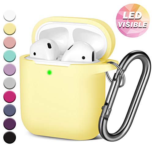 Product Cover GEAK AirPods Case, (Front LED Visible), Anti-Dust Shockproof Protective Silicone Case Cover with Keychain Compatible for Apple AirPods 1 & 2 Wireless Charging Case, Milk Yellow