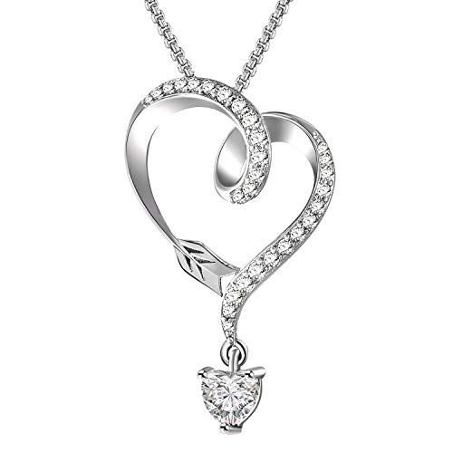 Product Cover Angelady Valentine's Day Gift Necklace 925 Sterling Silver Necklace for Women With Heart Cublic Ziron, Infinity Arrow Heart Pendant Necklaces for Girls Girlfriend Wife Anniversary Presents --Luxury Box