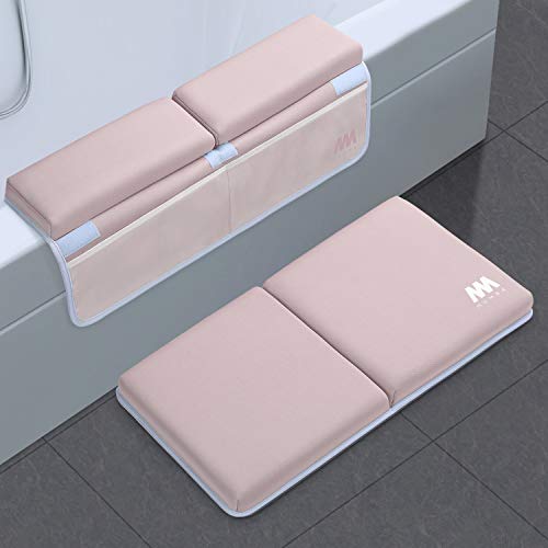 Product Cover Baby Bath Kneeler and Elbow Rest, 1.5 inch Thick Non-Slip Bottom Kneeling Pad Chushion with 4 Pockets, Mumba Foldable Waterproof Bath Mat, Machine Washable and Hangable, Perfect Shower Gift