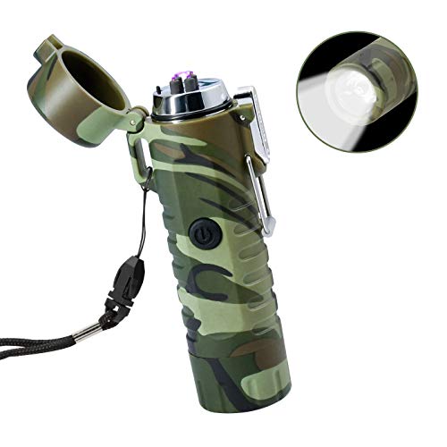Product Cover Electric Lighter USB Rechargeable, TRELC Waterproof Lighter with Flashlight Plasma Lighter, Windproof Arc Lighter Flameless for Outdoor Camping Hiking Home Emergency (Camouflage)