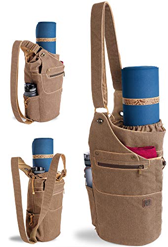 Product Cover WRASCO Yoga Mat Bag Canvas Casual Yoga Backpack Convertible Yoga Mat Tote Sling Carrier - Fits Most Mat Sizes - Yoga Bags and Carriers for Women & Men - Gift 2 Elastic Straps