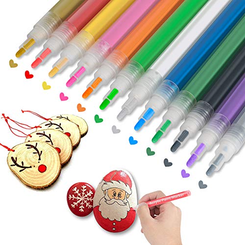 Product Cover Acrylic Paint Pens for Rock Painting, Stone, Ceramic, Glass, Wood, Canvas, Arts and Crafts Making Supplies. JR.WHITE Paint Marker Pens Fine Tip Water Based Ink - Set of 12 Colors