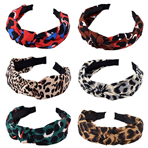 Product Cover Leopard Headbands Wide Knot Dot Hairbands Soft Satin Hair Accessories for Women Girls ... (Leopard)