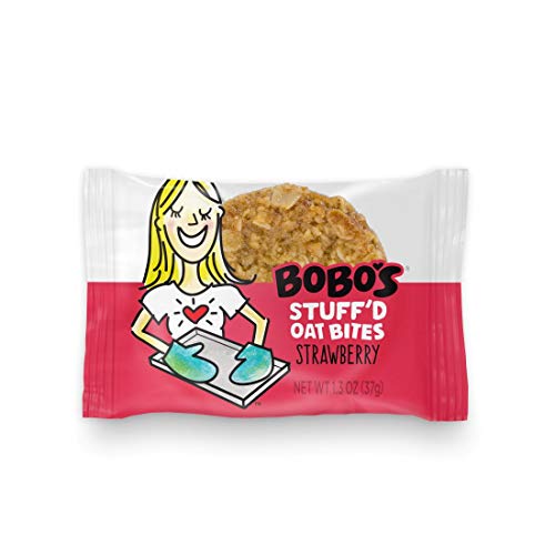 Product Cover Bobo's Oat Stuff'd Bites (Strawberry, 30 Pack Box of 1.3 oz Bites) Gluten Free Whole Grain Rolled Oat Snack- Great Tasting Vegan On-The-Go Snack, Made in the USA